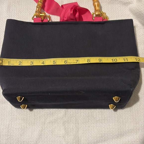 Keeks & Brie Navy Blue with Bright Pink Ribbon Handbag Satchel - Picture 11 of 11